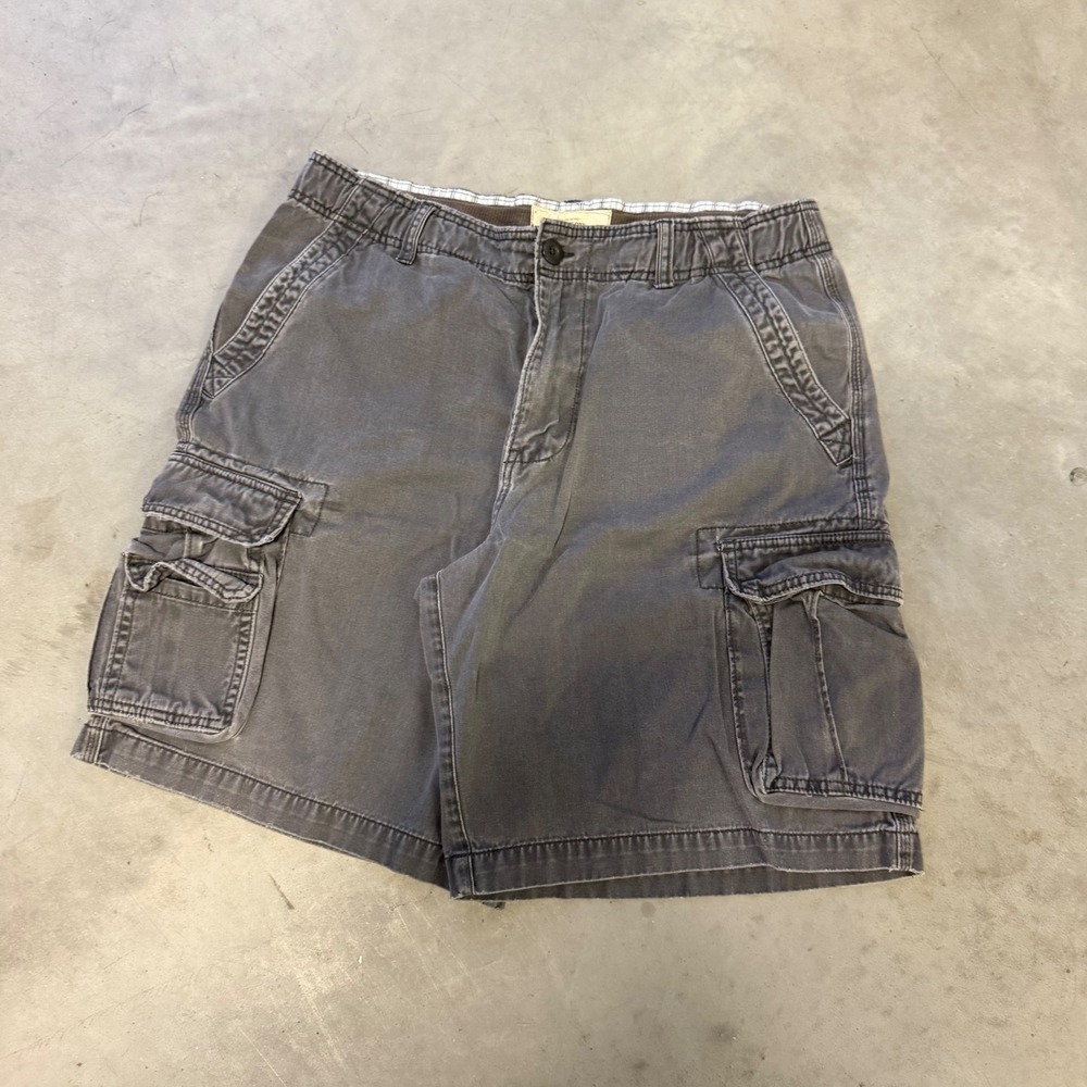 Faded Glory Mens Cargo Shorts Gray Cotton Relaxed Fit Size 38 Elastic Waist